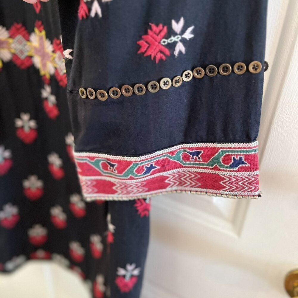Ulla Johnson Black Aztec Embroidered Intricate Beaded Bohemian Dress Sz 0P - Picture 5 of 16